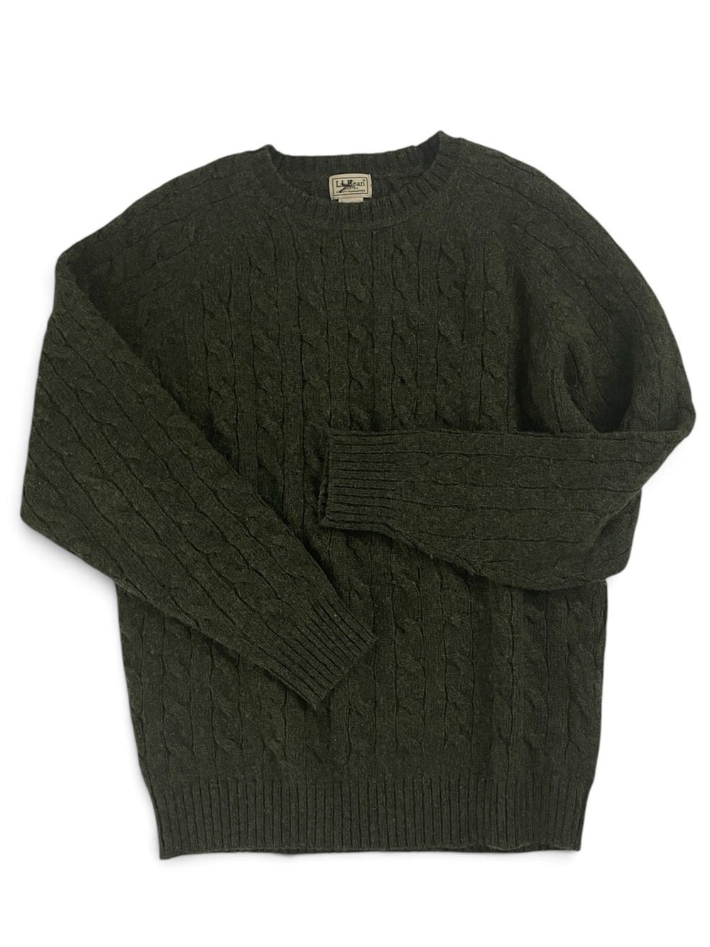 VTG LL Bean Cable Knit 100% Shetland Wool Crewneck Sweater, Green, Men’s Medium